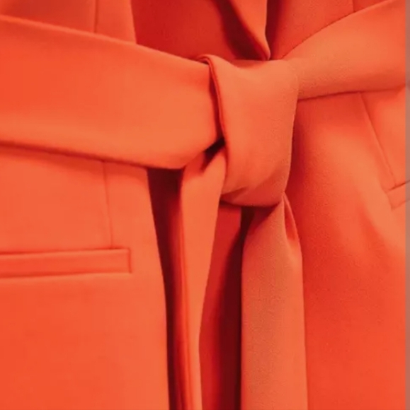 ZARA WOMEN NEW BELTED TUXEDO COLLAR BLAZER JACKET ORANGE - Picture 4 of 6